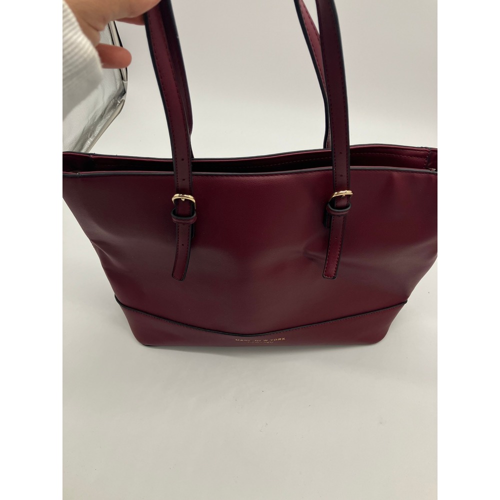 Marc New York Andrew Marc Burgundy Faux Leather Tote Bag Gold Hardware Shoulder